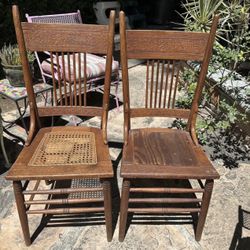 Antique Oak Cane-Seat Chairs