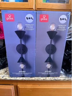 Indoor/outdoor Lights. Avery 14 in. 2-Light Matte Black Wall Sconce Light with Plug-In or Hardwire Option for Indoor Use