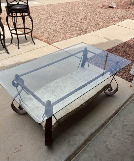 Beautiful Stone, Glass And Metal Coffee Table