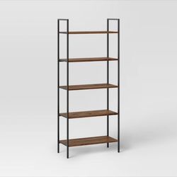 72” 5 Shelf ladder Bookshelf - Walnut Wood, Metal Frame 