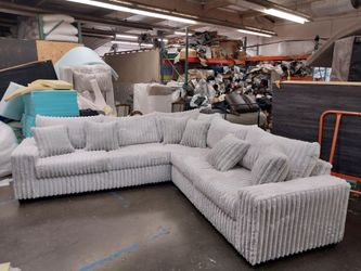 BRAND NEW 9x9ft SECTIONAL SOFAS CORDOROY LIGHT GREY custom made available