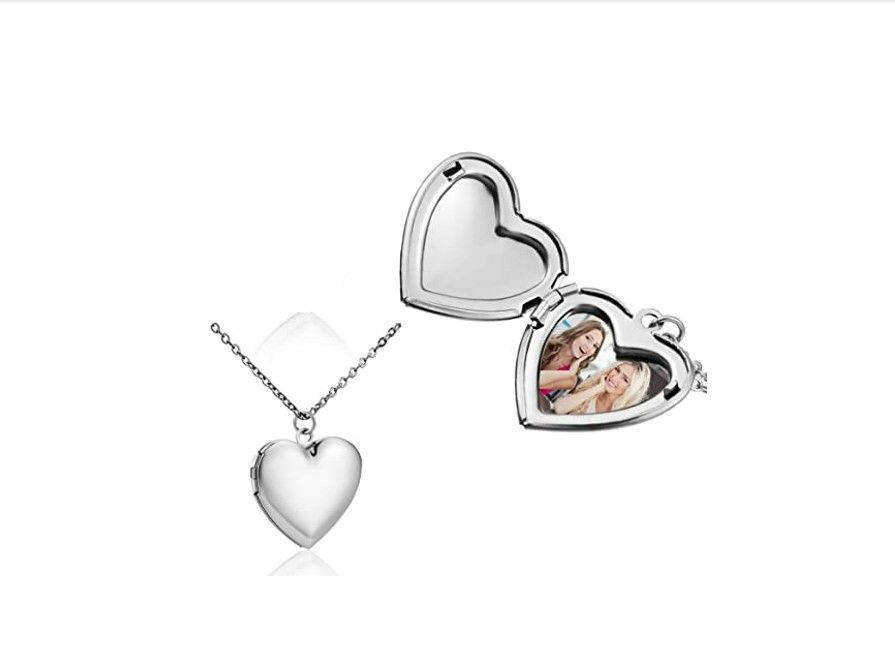 Heart Locket Necklace Holds Pictures Polished Love Shape Photo Pendant Necklace