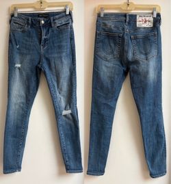 True Religion Halle High Rise Super Skinny Distressed Jeans 27 Blue Denim Pants