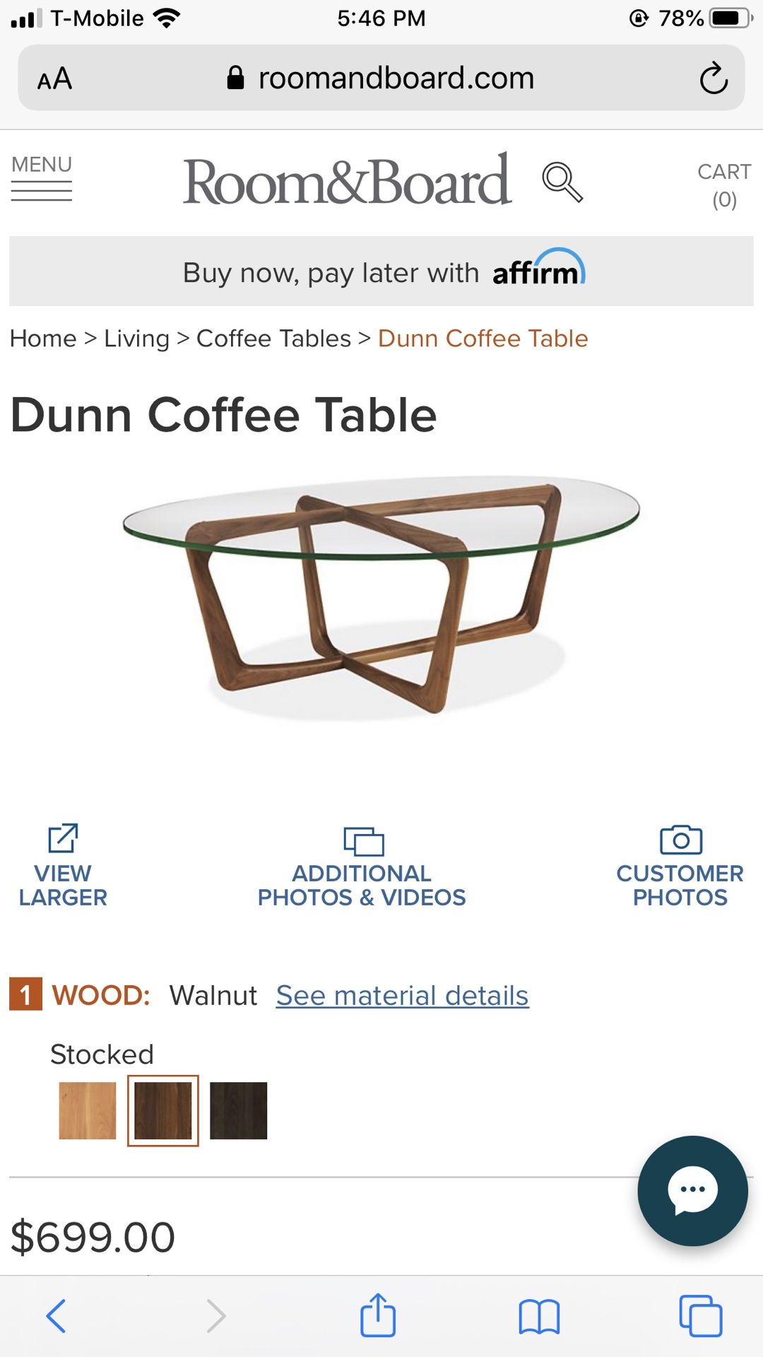 Room & Board MCM glass coffee table