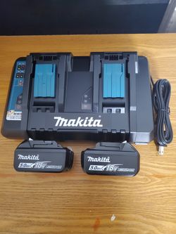 2 Two Dos 5ah 5 Amp 5.0ah 5.0 Ah 18 Volt Makita 18V Lithium-Ion Dual Port Rapid Optimum Charger Kit Set Combo