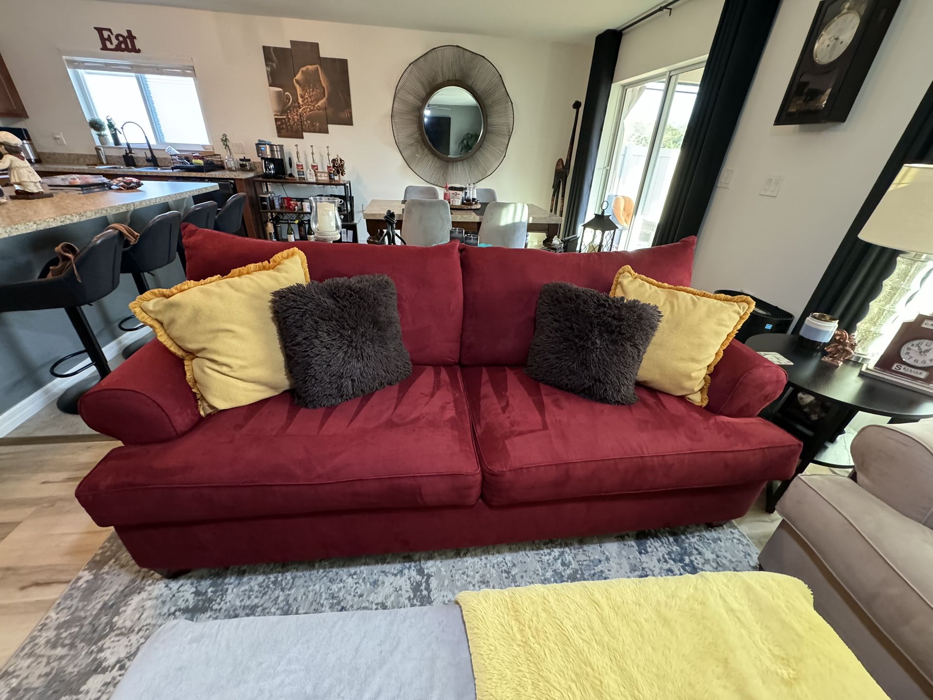 Red Couch With Ottoman