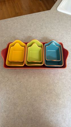 Costa del Sol Ceramic Serving Bowl Set with Tray