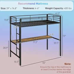 Bed And Desk Frame W/ Mattress