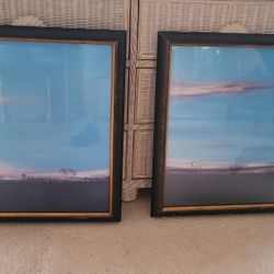 2 Beach Paintings In Glass And Wood Frames