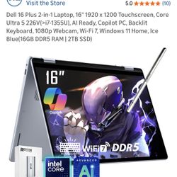 Dell 16 Plus 2-in-1 Laptop, 16" 1920 x 1200 Touchscreen, 2 TB