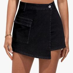 luvamia Denim Skorts for Woman Cargo Faux Wrap Jean Skort Skirts Stretchy High Waisted Skirt Shorts Country Concert Wear