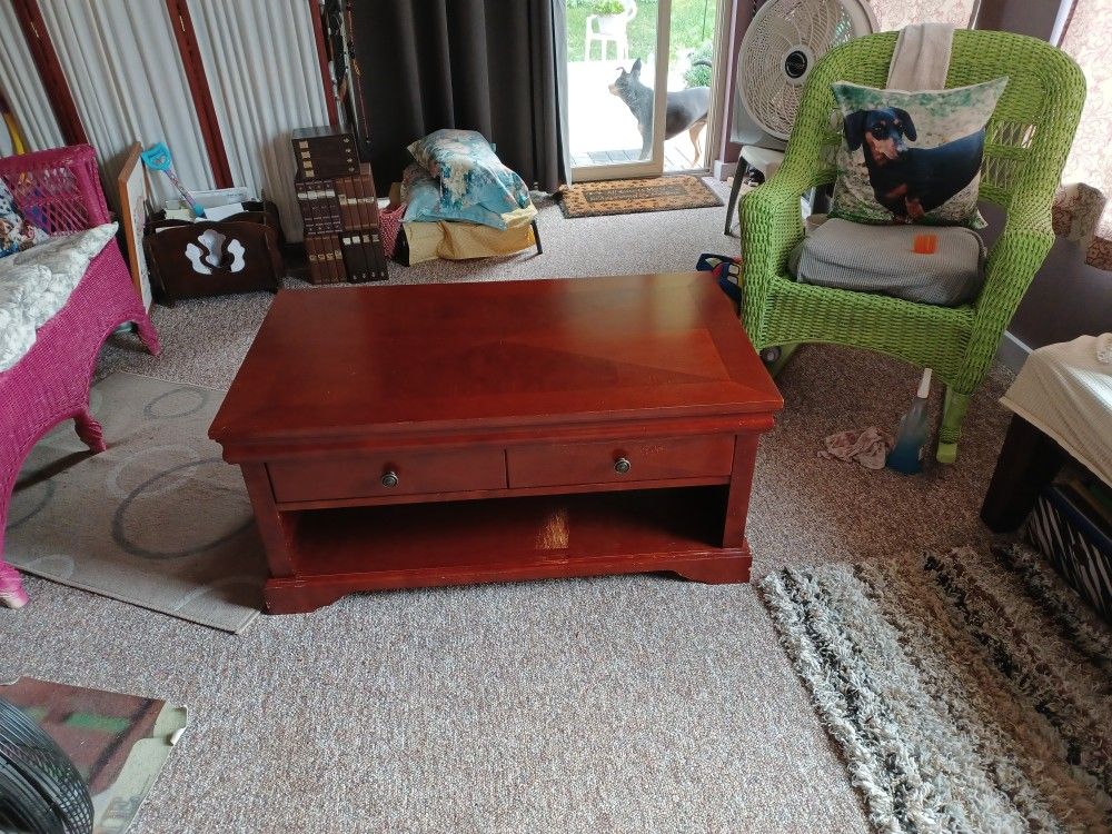 Cherry Wood Coffee Table, Light Scratch But Not Deep.