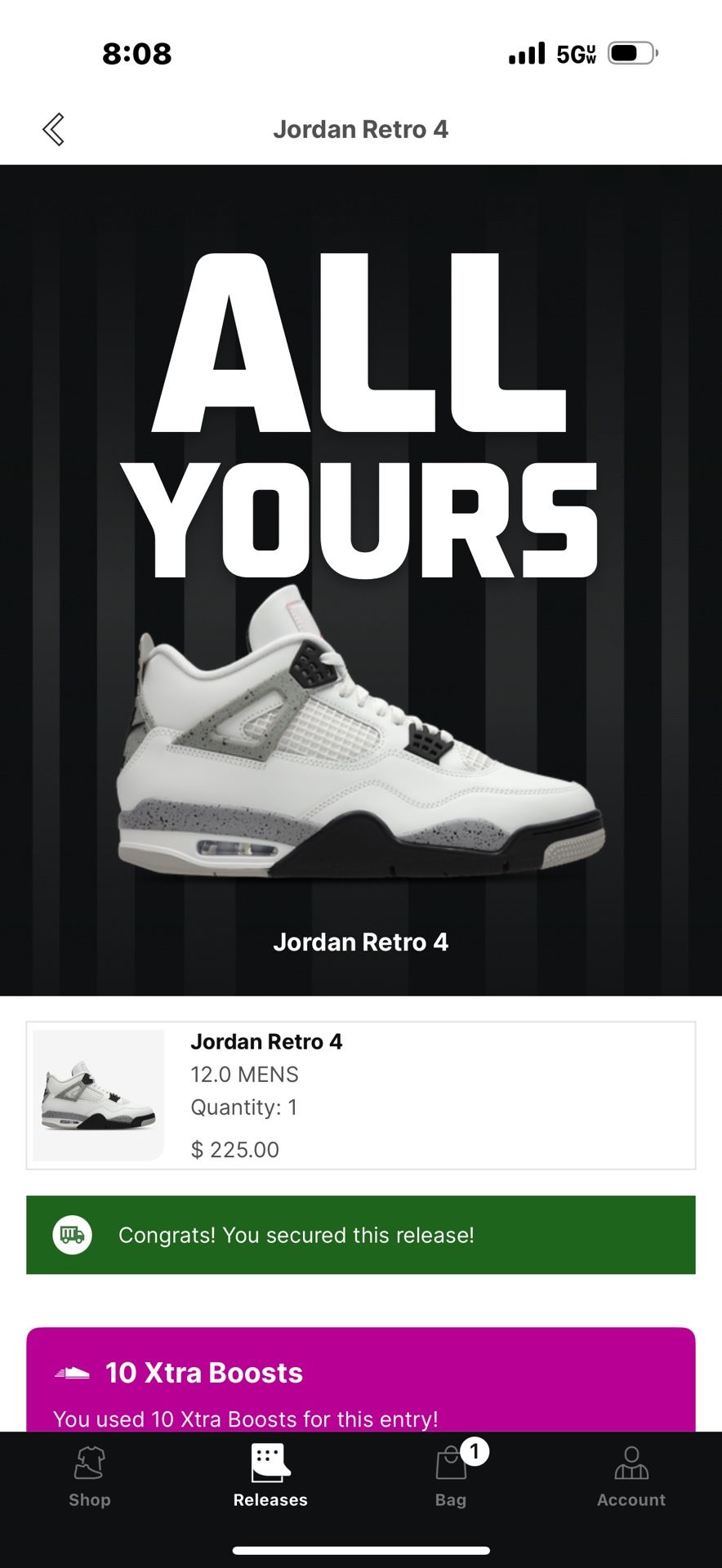 Air Jordan 4 “ White Cement “ Size 12
