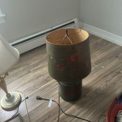 folk art authentic antique farmhouse large lamp painted tin and shade working 