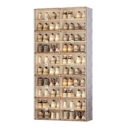 ANTBOX Portable Shoe Rack Organizer for Closet Entryway, Stackable Sneaker Storage Shoe Cabinet with Magnetic Clear Door, Large Plastic Storage contai