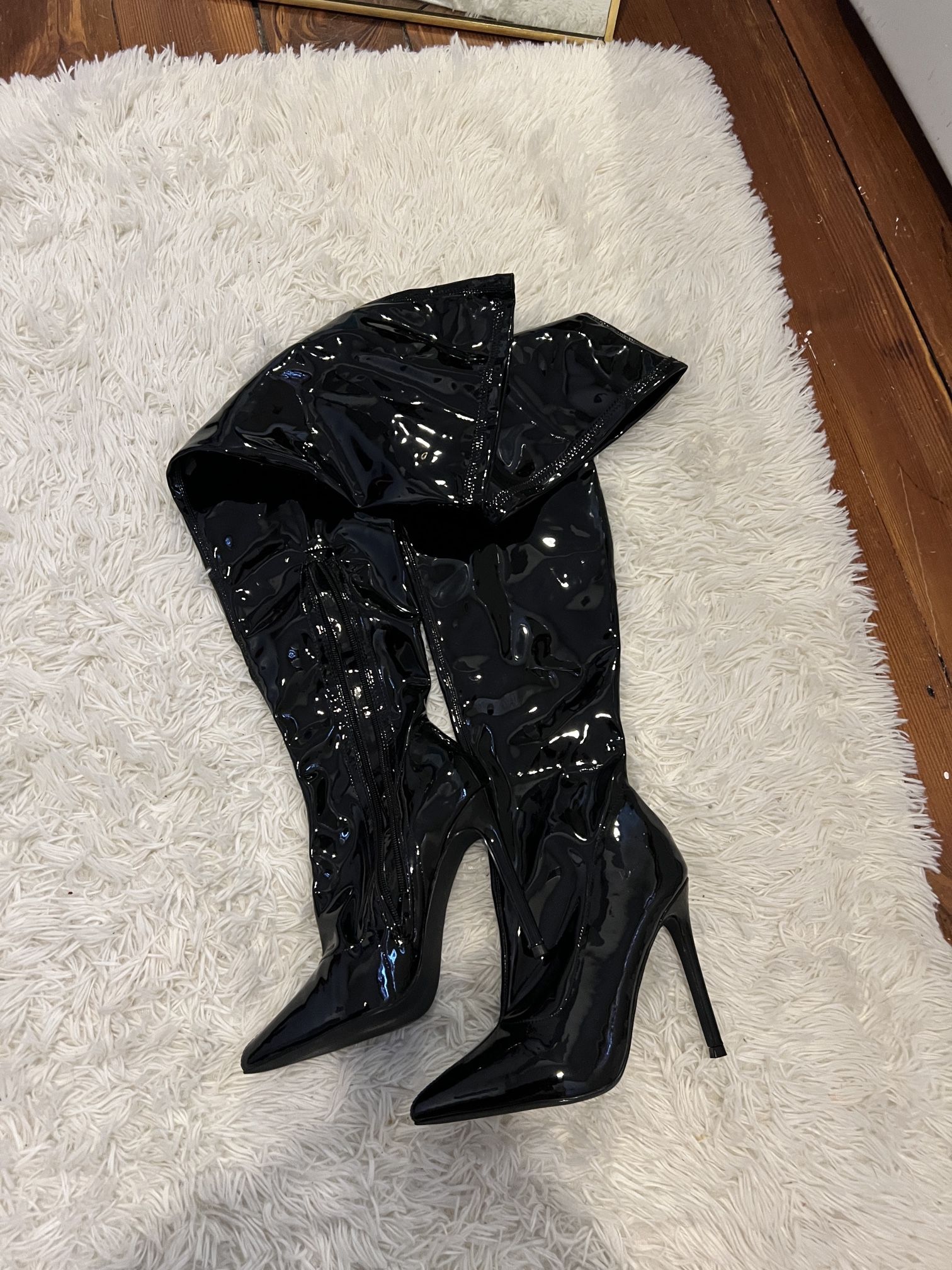 Thigh High Black Leather Boots