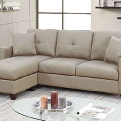 Brand New Glossy Beige Reversible Sectional Sofa