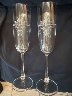 Harley-Davidson Etched Champagne Flutes Set of 2