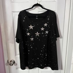 Women’s Size 22 / 24 Black Tunic Top with Stars.  Brand new never worn. 