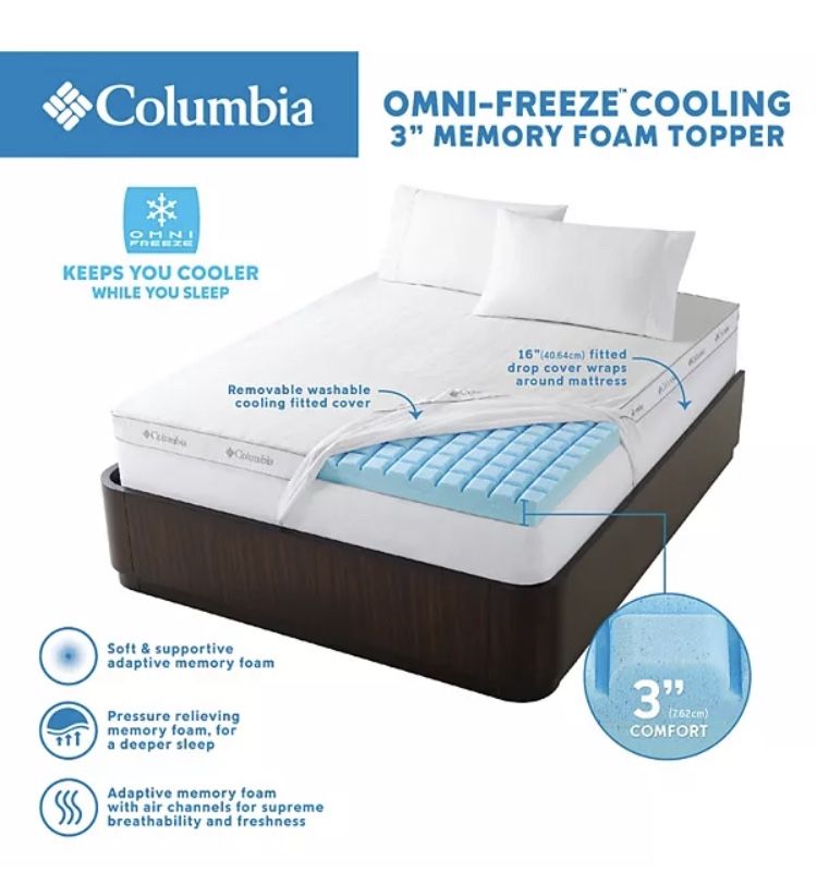 Columbia Omni Freeze Cooling 3” Memory Foam Mattress Topper