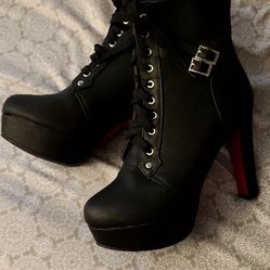 Black And Red Heel Boots, 8.5