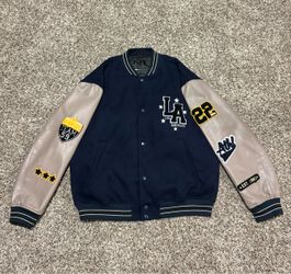ASOS Design Varsity Jacket – Navy/Tan – Size L