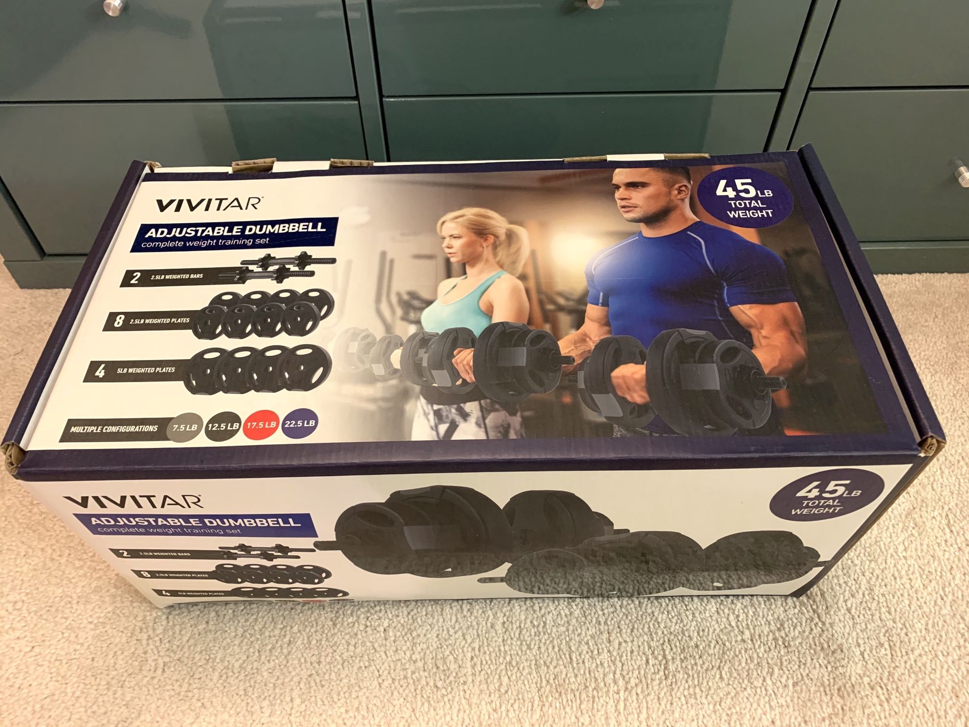 Brand new Vivitar adjustable dumbbell complete weight training set 45LB total weight