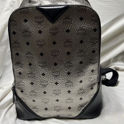 MCM Silver Leather Backpack 