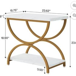 Tribesigns 2-Tier End Side Table, Vintage Rectangular Bedside, Faux Marble White