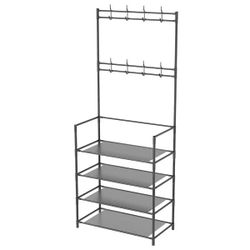 -Tier Space-Saving Hall Tree with Shoe and Hat Rack Waterproof Metal Black