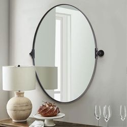 Modern 22 x 30 Inch Oval Hanging Bathroom Mirror, Matte Black