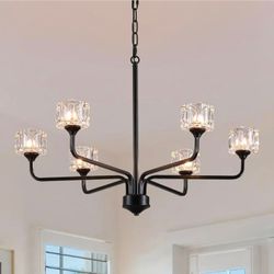 6-Light Crystal Chandelier Adjustable Fixture Black Living Room Bedroom Pendant
