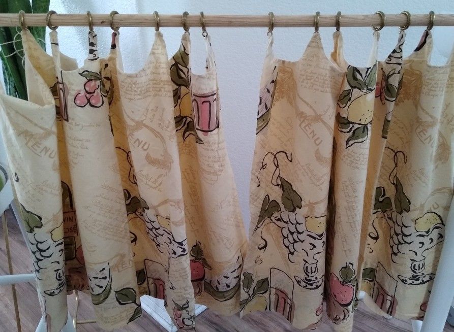 Vintage Mid Century Modern Lined Kitchen Cafe Curtains And Valance - IN EXCELLENT CONDITION