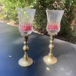 Gold Stemmed Glass Candlestick Pair