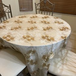 Champagne embroidered lace table overlay