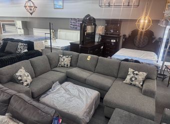 Grey Fabric 3-Piece Sectional Sofa with Chaise & Ottoman