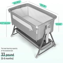 Cowiewie Bassinet Bedside Sleeper, Baby Bassinet with 7 Adjustable Height, Bedside Bassinet for Baby with Storage, Breathable Mesh & Mattress, Portabl