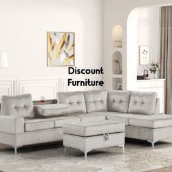 Velvet Sectional With Ottoman 