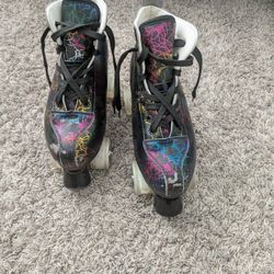 Roller Skates Black Colorful Design Clean Condition