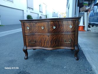 Antique Curved Tiger Oak Drawer Stand