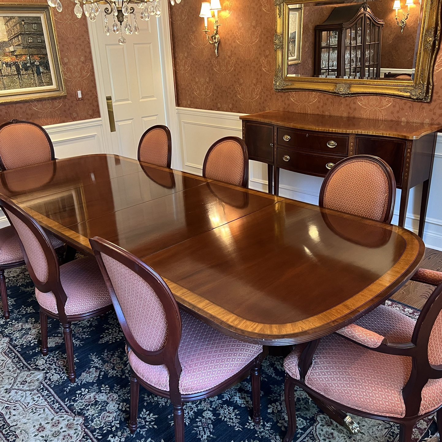 Ethan Allen Dining Room Table And Buffet + 8 Chairs