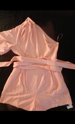 Pink One-Shoulder Romper with Belt