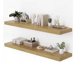 55”W x 11.5”D x 1.5”H - Long Deep Floating Shelves for Wall Set of 2 (Oak)  Retails for $150