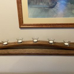 Handcrafted Oak Wine Barrel Stave Candle Holder