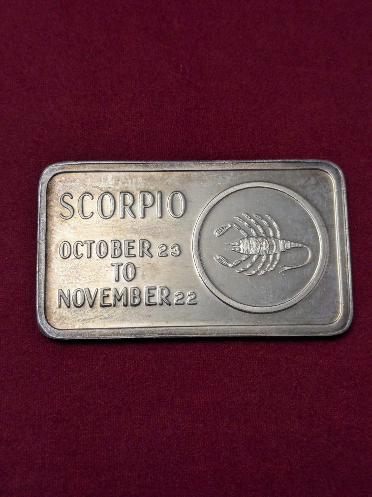 Silver .999 Bar 1oz. Zodiac Scorpio Vintage 1973