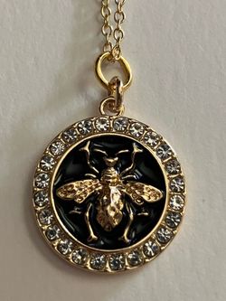 Miniature Rhinestone Bee Medallion Charm Pendant Necklace - New Jewelry