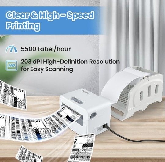 Thermal Label Printer | 203DPI USB+Bluetooth Shipping Label Printer – 4x6 Thermal Label Printer | Compatible with Android, iOS, Windows, macOS, & Chro