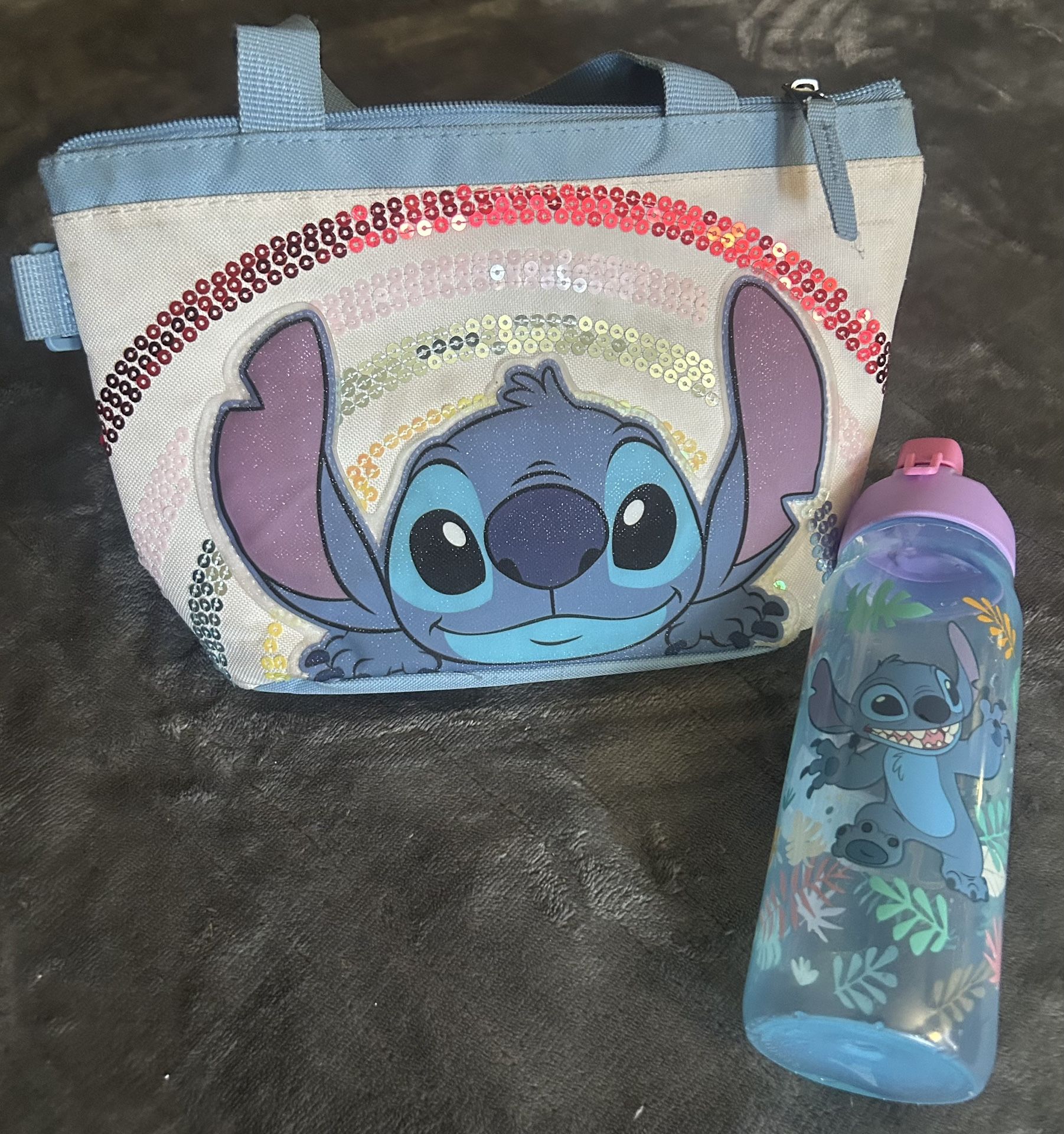 Stitch Isolated Bag And Water Bottle