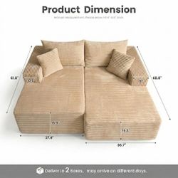 OVIOS 74" Boneless So fa, Sleeper Cou ch, No Assembly Required