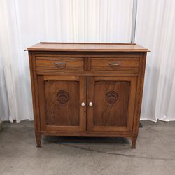 Carved Wood Two-Drawer Buffet with Cabinet Doors